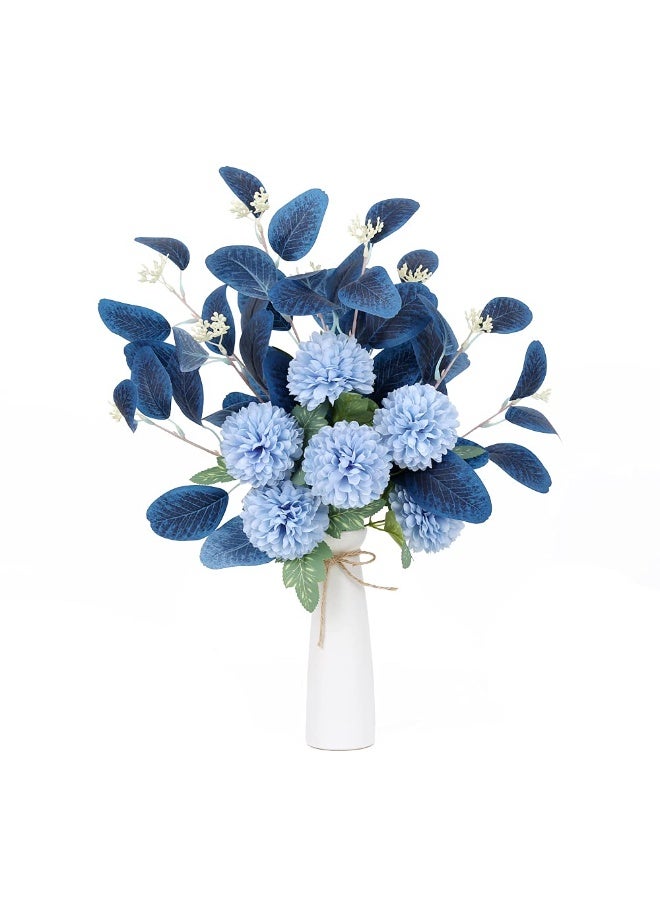 Chrysanthemum Flowers Blue Artificial Eucalyptus Silk Flowers for Home Decor Indoor Dining Table Decor (Dark Blue) - Image 1